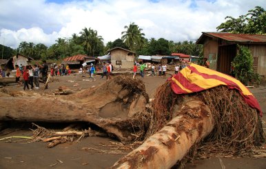 Logs swept by flashfloods lie in a village in Salvador, Lanao del Norte